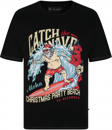 KBS X020 Catch The Waves Xmas Print T-Shirt Black - Trička - Trička nadměrné velikosti - 2XL-14XL
