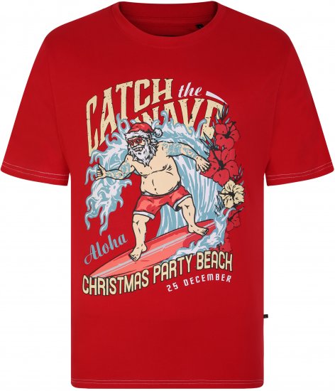 KBS X020 Catch The Waves Xmas Print T-Shirt Red - Trička - Trička nadměrné velikosti - 2XL-14XL