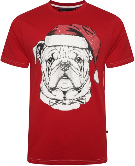 Kam Jeans X027 Bulldog Santa Xmas Print T-Shirt Red - Trička - Trička nadměrné velikosti - 2XL-14XL