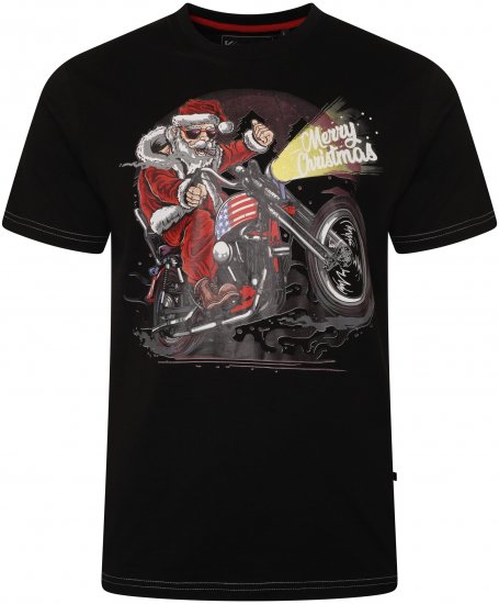 Kam Jeans X030 Santa Biker Print T-Shirt Black - Trička - Trička nadměrné velikosti - 2XL-14XL