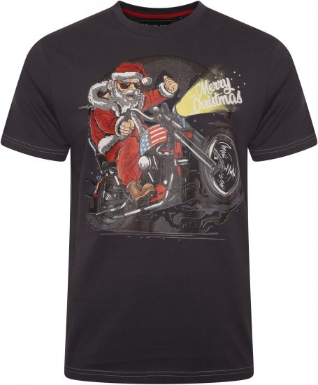 Kam Jeans X030 Santa Biker Print T-Shirt Charcoal - Trička - Trička nadměrné velikosti - 2XL-14XL