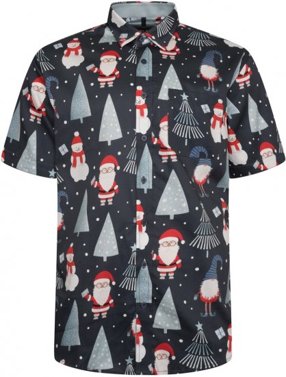 Kam Jeans X033 Santa Xmas Print Short Sleeve Shirt Navy - Košile - Košile 2XL-10XL