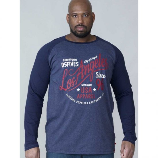 D555 Neill Long Sleeve T-shirt Navy - Trička - Trička nadměrné velikosti - 2XL-14XL