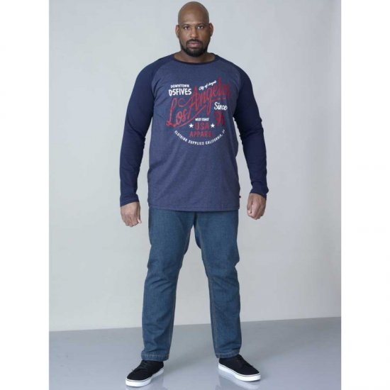 D555 Neill Long Sleeve T-shirt Navy - Trička - Trička nadměrné velikosti - 2XL-14XL