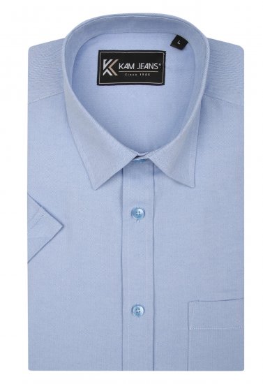 Kam Jeans 6283 Casual SS Herringbone Shirt Blue - Košile - Košile 2XL-10XL
