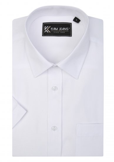 Kam Jeans 6283 Casual SS Herringbone Shirt White - Košile - Košile 2XL-10XL