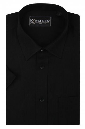Kam Jeans 6283 Casual SS Herringbone Shirt Black - Košile - Košile 2XL-10XL