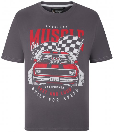 Kam Jeans 5732 Amercian Muscle Print T-Shirt Slate - Trička - Trička nadměrné velikosti - 2XL-14XL