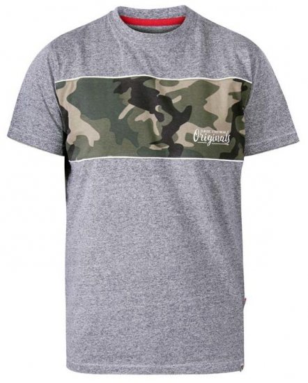 D555 Major Camo Print Crew Neck T-Shirt Grey - Trička - Trička nadměrné velikosti - 2XL-14XL