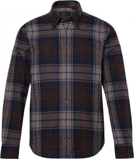JP1880 Shirt Flannel Long Sleeve Brown TALL - PÁNSKÉ OBLEČENÍ MT-6XLT - TALL-velikosti