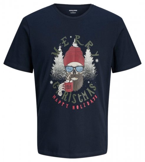 Jack & Jones Noel Merry Christmas T-Shirt Navy - Trička - Trička nadměrné velikosti - 2XL-14XL