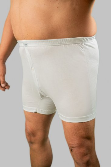 20 Nodi Combed Cotton Jersey Boxer with Front Button Fly White - Spodní prádlo - Spodní Prádlo Nadměrné Velikosti 2XL-8XL