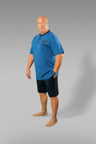 20 Nodi Short Pajamas in Combed Cotton Jersey Blue/Black - Spodní prádlo - Spodní Prádlo Nadměrné Velikosti 2XL-8XL