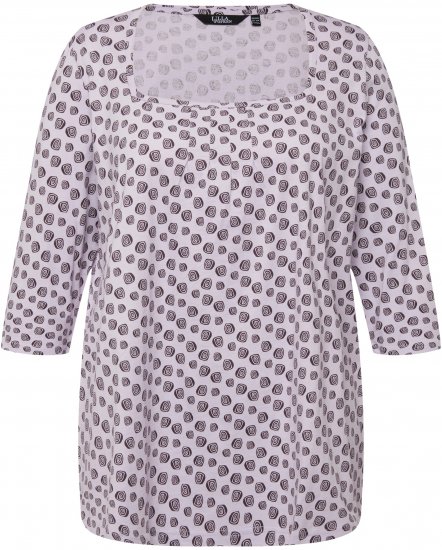 Ulla Popken Polka Dot 3/4 Sleeve Square Neck A-Line Tee Light Blue-Grey - Potištěná trička pro ženy - 