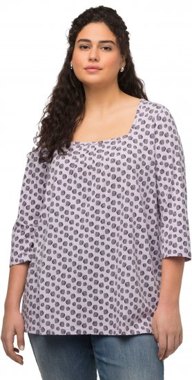 Ulla Popken Polka Dot 3/4 Sleeve Square Neck A-Line Tee Light Blue-Grey - Potištěná trička pro ženy - 