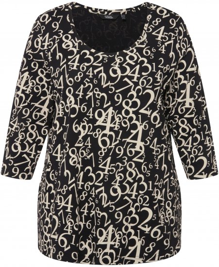 Ulla Popken Number Print 3/4 Sleeve Tee Black - Potištěná trička pro ženy - 