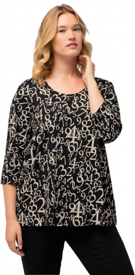 Ulla Popken Number Print 3/4 Sleeve Tee Black - Potištěná trička pro ženy - 