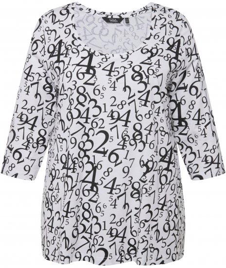 Ulla Popken Number Print 3/4 Sleeve Tee Snow White - Potištěná trička pro ženy - 