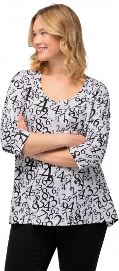 Ulla Popken Number Print 3/4 Sleeve Tee Snow White - Potištěná trička pro ženy - 