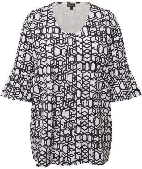 Ulla Popken Geometric Print Trumpet Sleeve Tee Black - Potištěná trička pro ženy - 