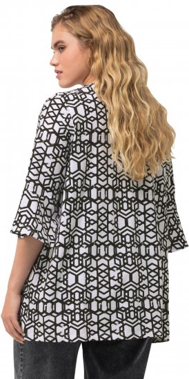 Ulla Popken Geometric Print Trumpet Sleeve Tee Black - Potištěná trička pro ženy - 