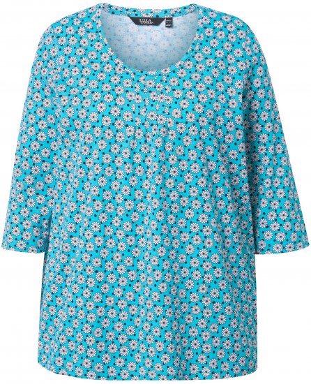 Ulla Popken Flower Print 3/4 Sleeve A-Line Tee Deep Aqua - Potištěná trička pro ženy - 