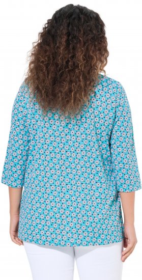 Ulla Popken Flower Print 3/4 Sleeve A-Line Tee Deep Aqua - Potištěná trička pro ženy - 