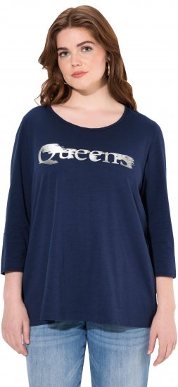 Ulla Popken Queens 3/4 Sleeve Graphic Tee Ink Blue - Potištěná trička pro ženy - 