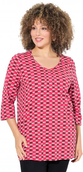 Ulla Popken Minimalist Ho Ho Ho Print 3/4 Sleeve Tee Salsa Red - Potištěná trička pro ženy - 