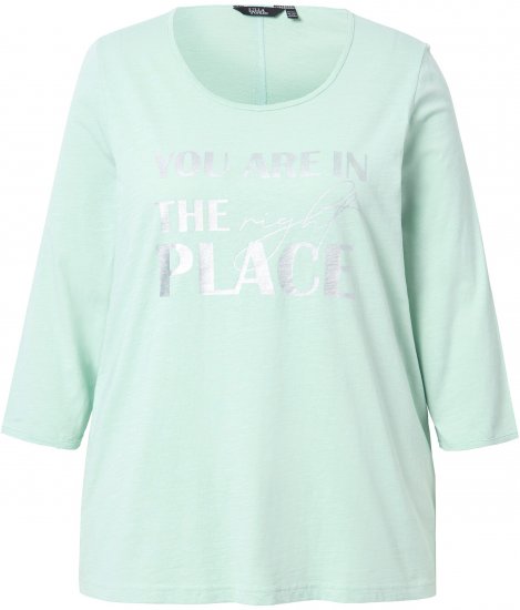 Ulla Popken Metallic Lettering 3/4 Sleeve Tee Mint Green - Potištěná trička pro ženy - 