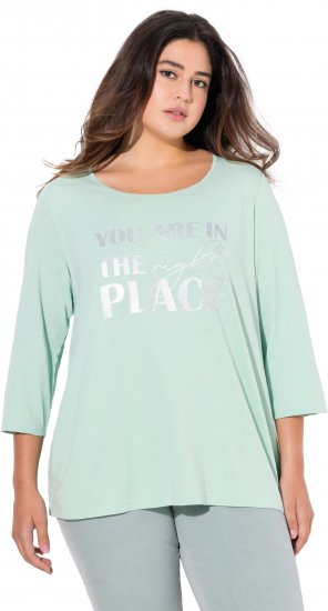 Ulla Popken Metallic Lettering 3/4 Sleeve Tee Mint Green - Potištěná trička pro ženy - 