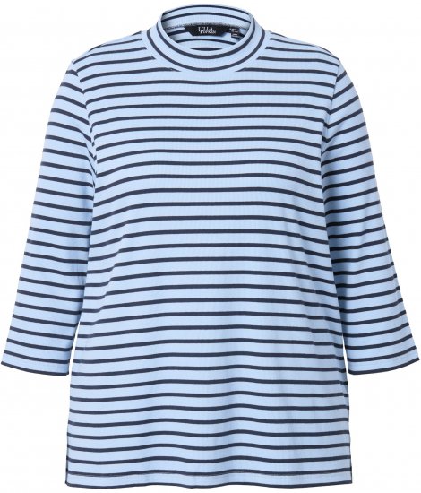 Ulla Popken Striped 3/4 Sleeve Turtleneck Tee Light Blue - Potištěná trička pro ženy - 