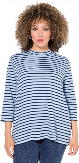 Ulla Popken Striped 3/4 Sleeve Turtleneck Tee Light Blue - Potištěná trička pro ženy - 