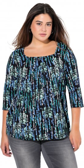 Ulla Popken Graphic Print Square Neck Tee Black - Potištěná trička pro ženy - 