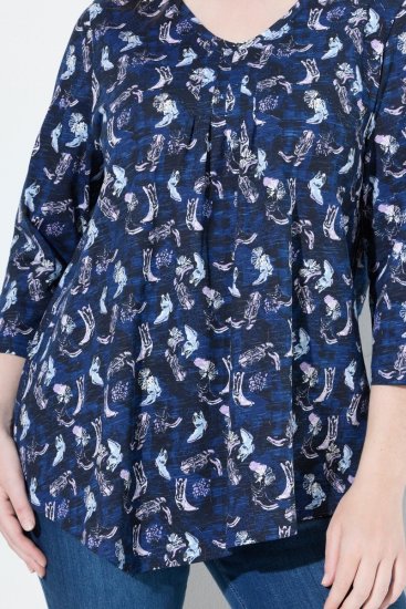 Ulla Popken Asymmetric Cowboy Boot Print Tee Dark Blue - Potištěná trička pro ženy - Dámská trička s potiskem