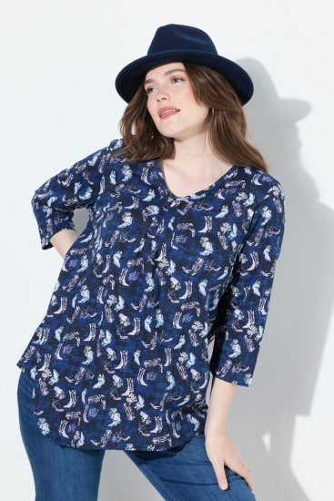 Ulla Popken Asymmetric Cowboy Boot Print Tee Dark Blue - Potištěná trička pro ženy - Dámská trička s potiskem