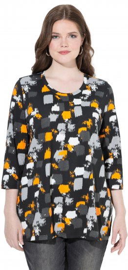 Ulla Popken Graphic Print 3/4 Sleeve Tee Black - Potištěná trička pro ženy - 