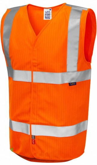 Leo Workwear Clifton Anti-static Waistcoat Hi-Vis Orange - Vesty s vysokou viditelností - Vesty s vysokou viditelností 3XL-6XL