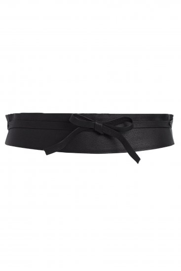 Ulla Popken Soft Leather Tie Belt Black - Dámské pásky - 
