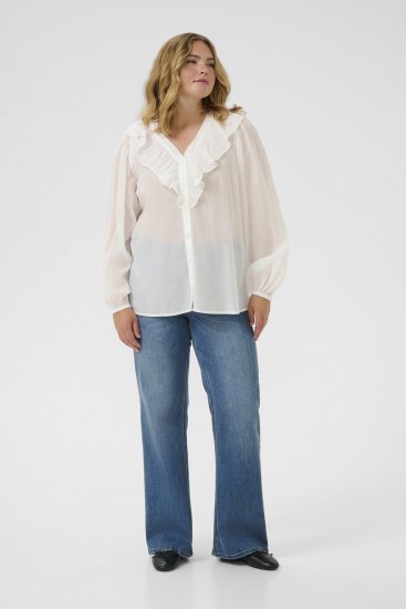 Kaffe Curve Lana Frill Blouse White - Halenky - 