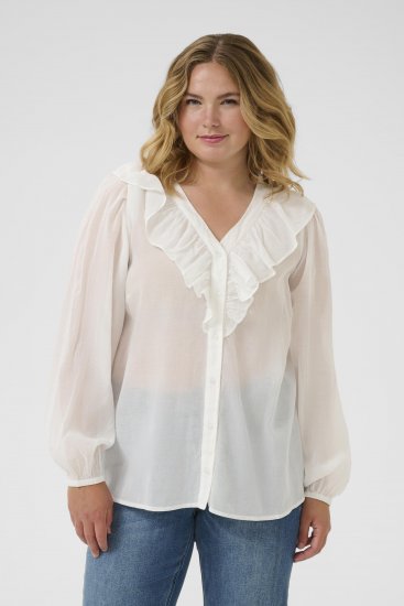 Kaffe Curve Lana Frill Blouse White - Halenky - 