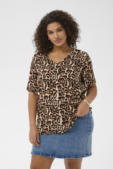 Kaffe Curve Ami Short Sleeve Blouse Printed Leopard - Halenky & tuniky - 