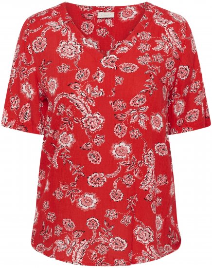 Kaffe Curve Ami Short Sleeve Blouse Printed Poppy Red - Halenky & tuniky - 