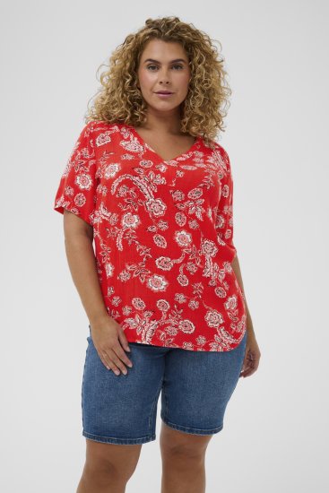 Kaffe Curve Ami Short Sleeve Blouse Printed Poppy Red - Halenky & tuniky - 