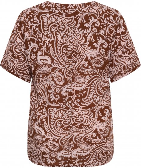 Kaffe Curve Ami Short Sleeve Blouse Printed Henna Brown - Halenky & tuniky - 