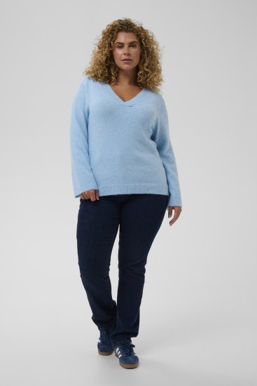 Kaffe Curve Jilanda V-Neck Pullover Blue - Svetry & pletené oděvy - 