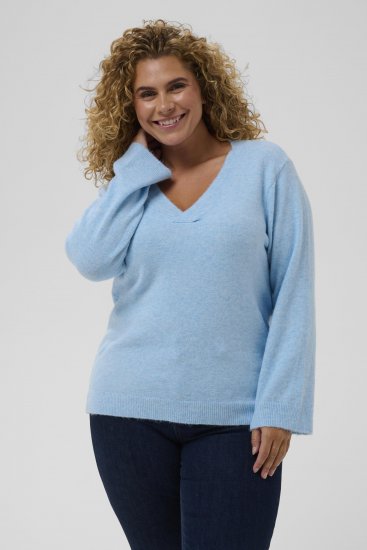 Kaffe Curve Jilanda V-Neck Pullover Blue - Svetry & pletené oděvy - 