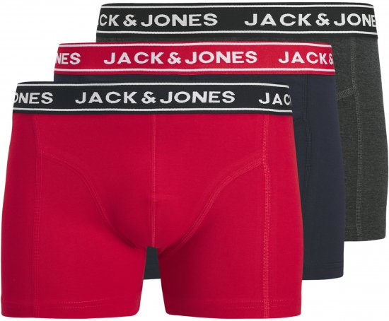 Jack & Jones Hector Solid Trunks 3-Pack Navy/Red/Grey - Boxerky - Boxerky 2XL-12XL