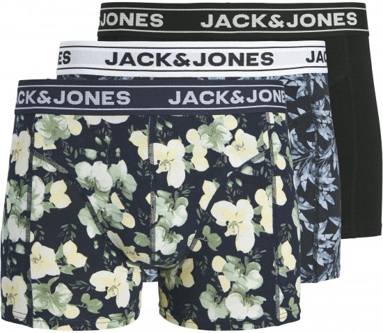 Jack & Jones Acray Flower Boxers 3-Pack Black/Navy - Spodní prádlo - Spodní Prádlo Nadměrné Velikosti 2XL-8XL