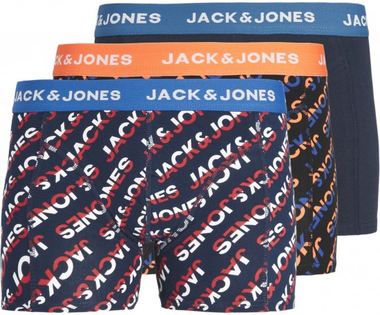 Jack & Jones Logo Trunks 3-Pack Navy Blazer - Spodní prádlo - Spodní Prádlo Nadměrné Velikosti 2XL-8XL